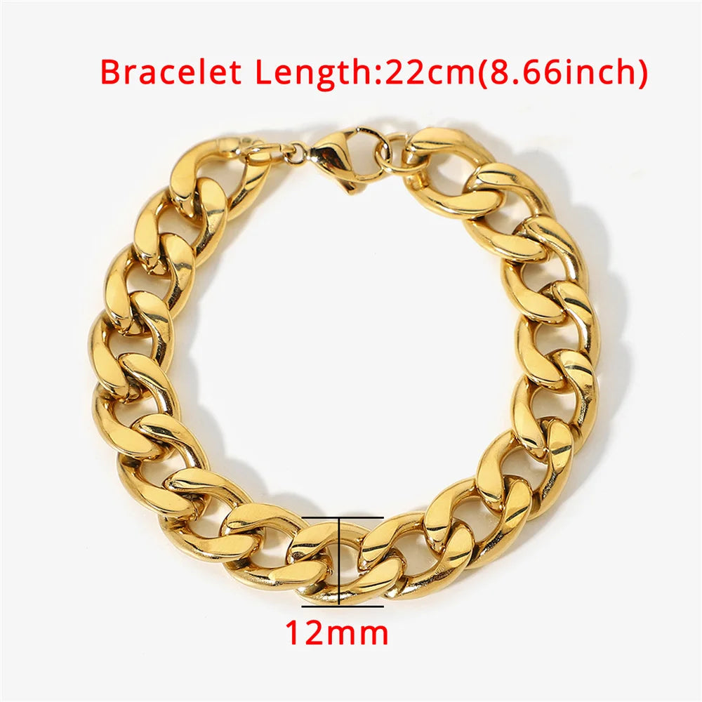 Mens 316L Stainless Steel Male Bracelet Wholesale Braslet Gold Silver Color Braclet Chunky Cuban Chain Link Bracelet For Man