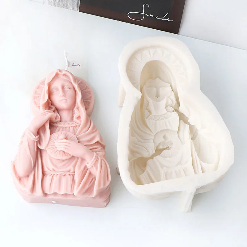 Large Size Virgin Mary Bust Sculpture Candle Silicone Mold DIY Abstract Madonna Statue Gypsum Candle Resin Mould Religious Decor - KIMLUD