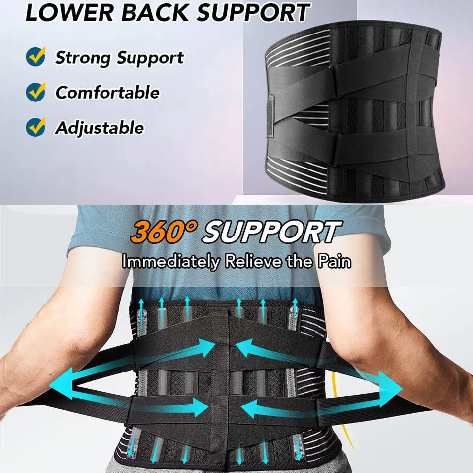 AOLIKES Lower Back Brace with 6 Stays Anti-skid Orthopedic Lumbar Support Breathable Waist Support Belt for Gym Pain Relief - KIMLUD