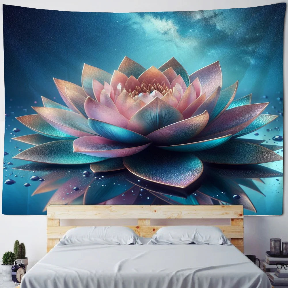 Meditation Lotus Tapestry Wall Art, Large Tapestry Mural Decoration, Home, Bedroom, Living Room Decoration - KIMLUD