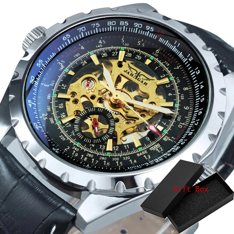 Jaragar Brand Classic Automatic Mens Watch Relojes Hombre Silver Skeleton Steel Sport Business Mechanical Clock Watches Relogio