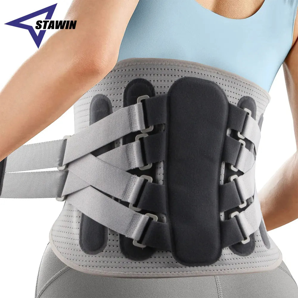 Back Brace with 8 Support Belts, Lower Back Support with Large Area Aluminum Support, Waist Brace for Herniated Disc, Sciatica - KIMLUD