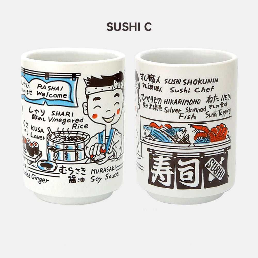 Japanese Impression Ceramic Mugs 300ml Tea Wine Sushi Sake Cup Funny Family Restaurant Decoration Travel Gift for Friends