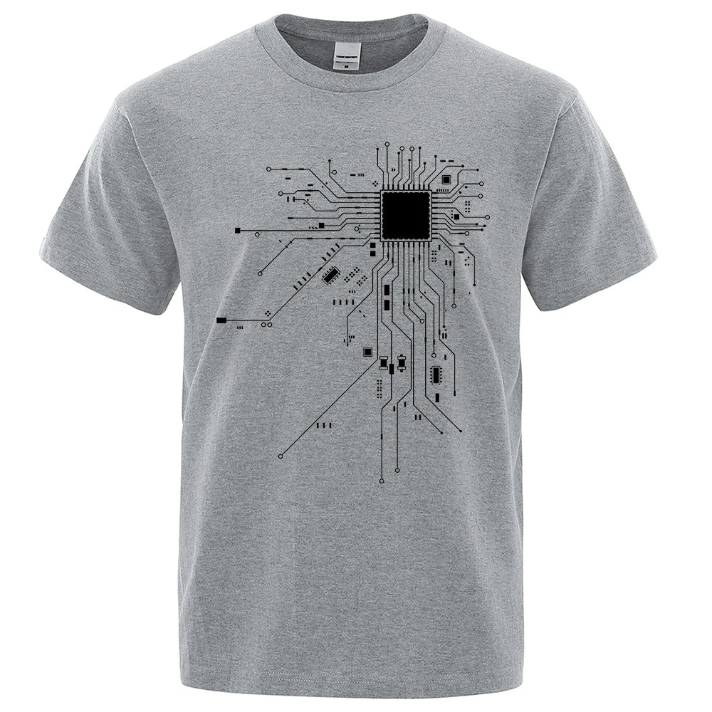 CPU Processor Circuit Diagram T Shirt Men Summer Cotton T-shirt Men's Funny Tops Fashion Tees Homme Brand Unisex Clothes C99 - KIMLUD