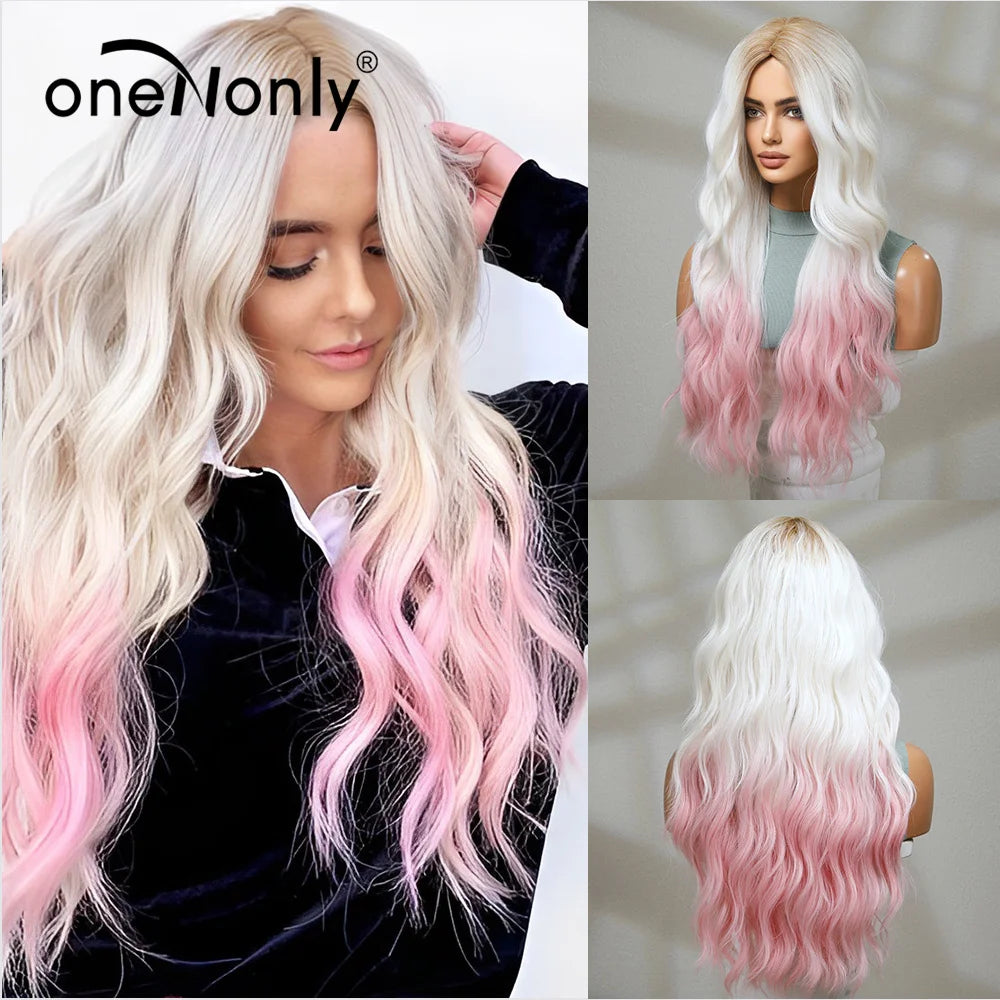 oneNonly Long Purple Wig Synthetic Wigs for Women Wave Cosplay Party Halloween Wig High Quality Hair