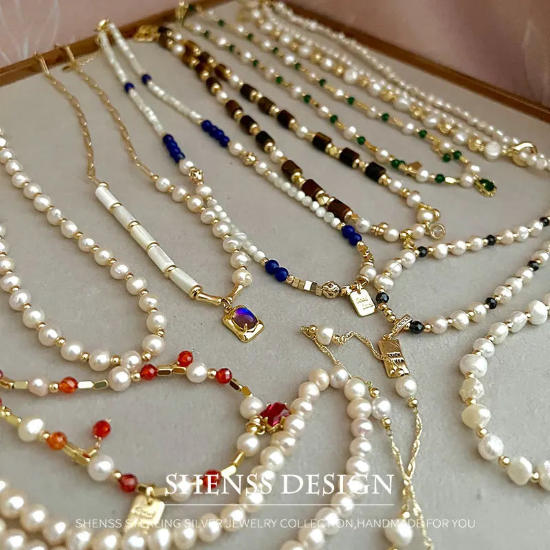 Multiple Elegant Natural Freshwater Pearl Necklaces For Women 40cm Length - KIMLUD