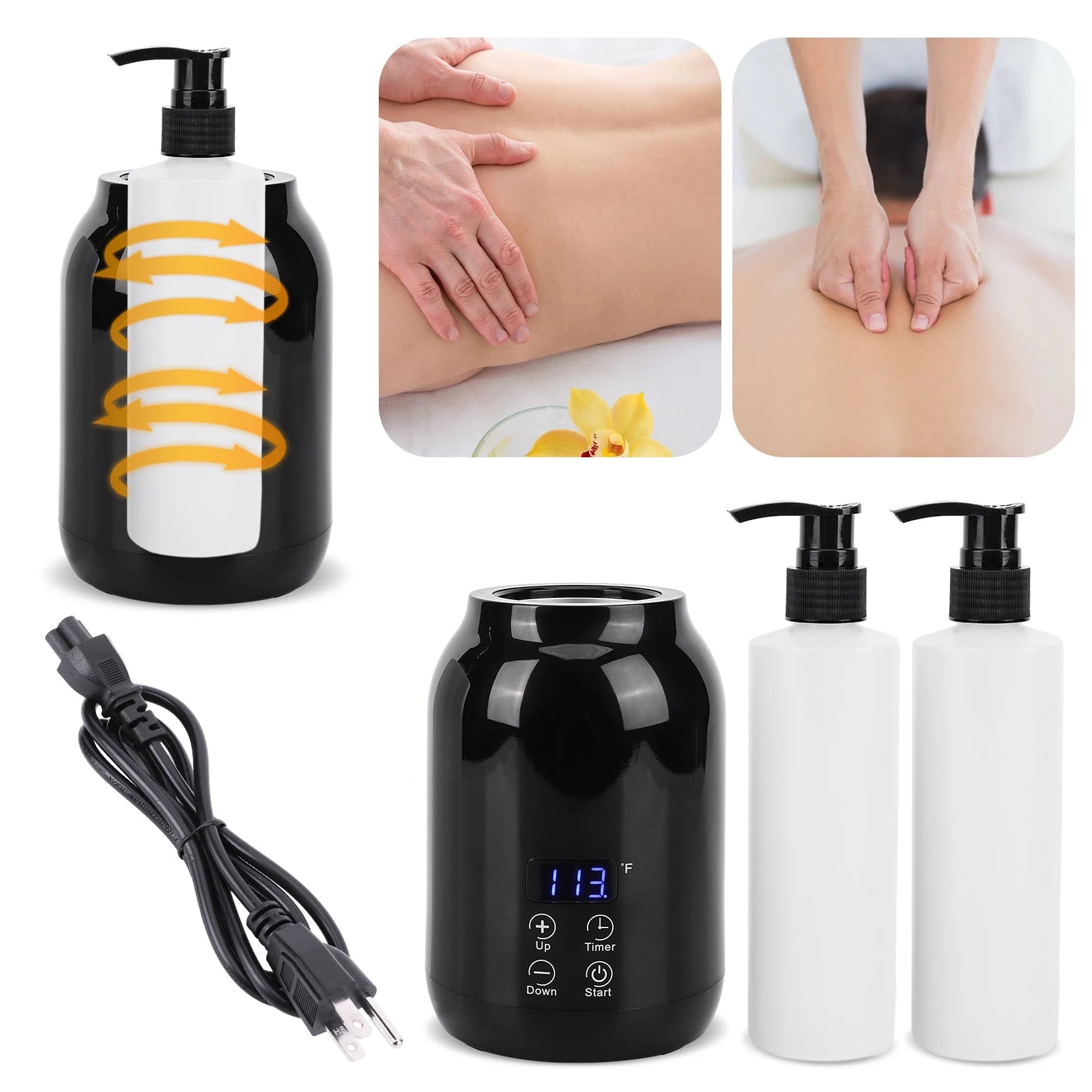 Massage Oil Warmer Electric Massage Oil Heater LED Digital Display Lotion Cream Heater Bottle Dispenser for Home Spa Massage