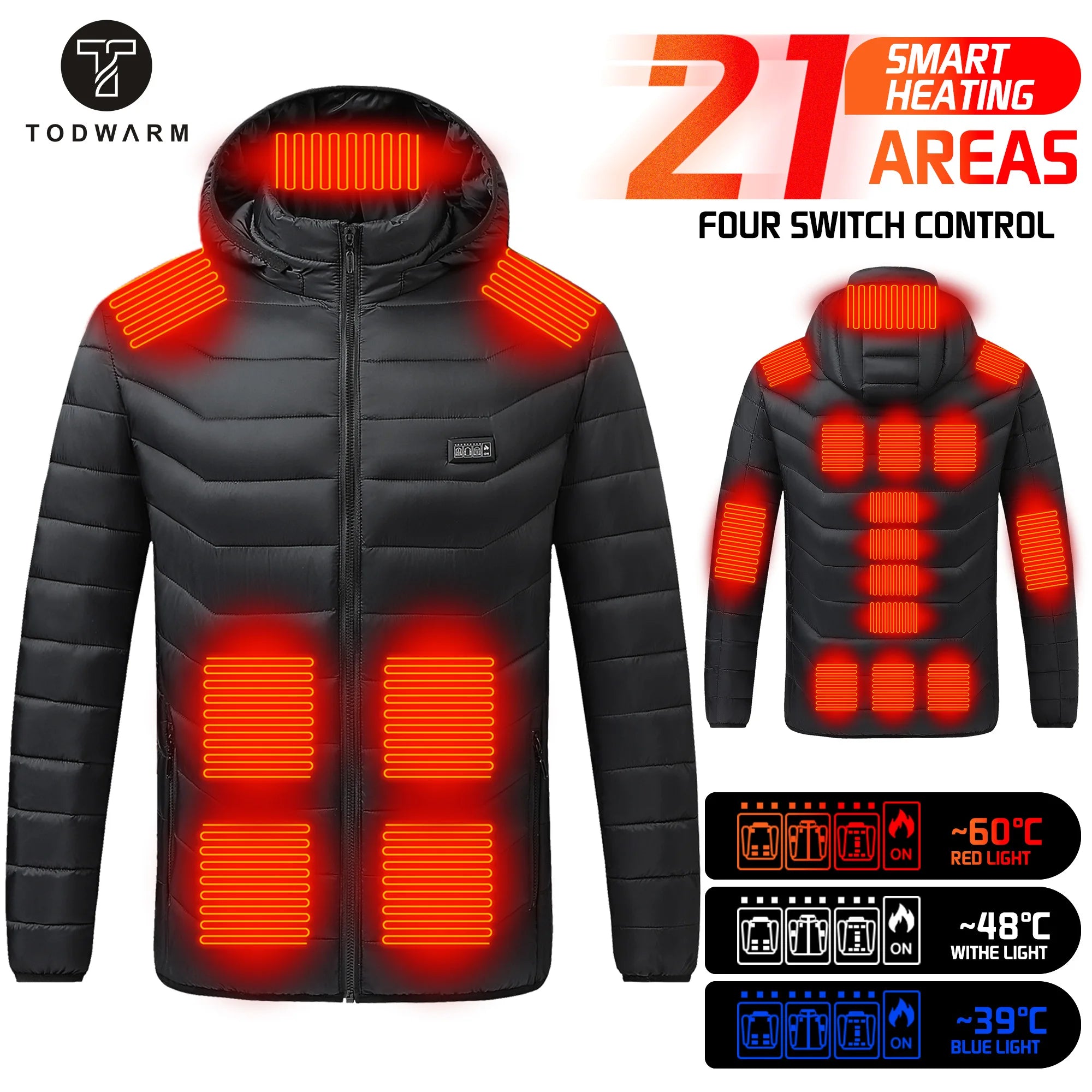 KIMLUD, TODWARM Heated Jacket 21 Areas Winter Men's Women's Motorcycle Jacket USB Electric Heating Jacket Heated Vest Moto Thermal Cloth, KIMLUD Womens Clothes