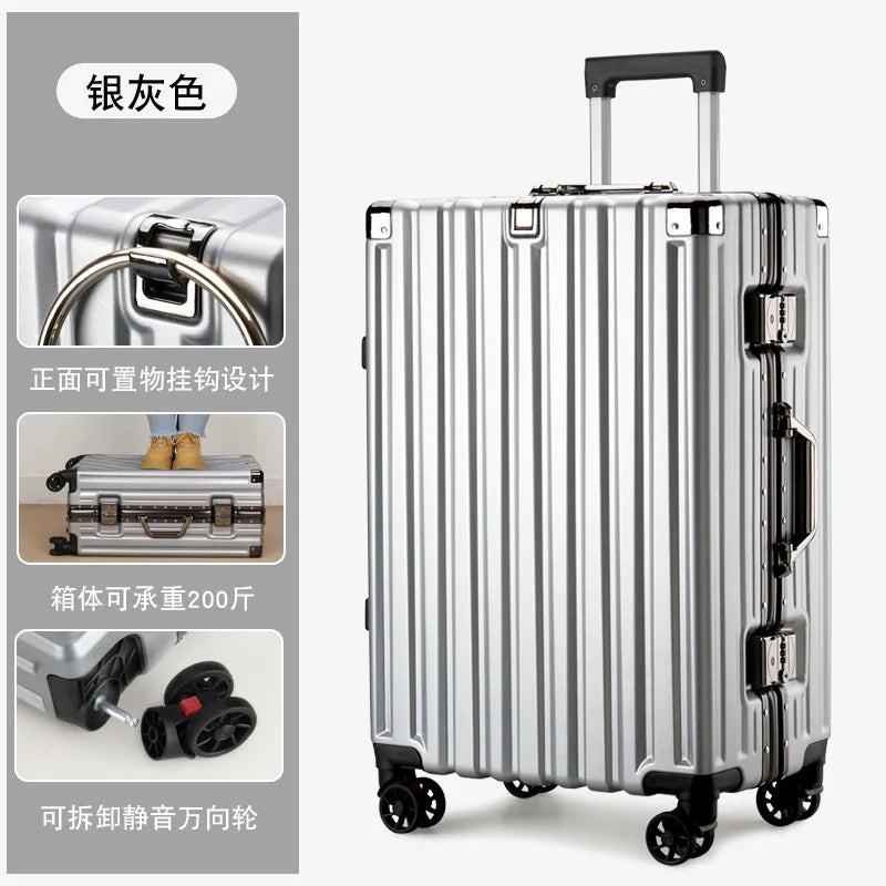 20inch 22inch 24inch 26inch Large Capacity Luggage Aluminum Frame Reinforced Anti-Collision Trolley Case Password Box Casual Suitcase Silent Wheel - KIMLUD