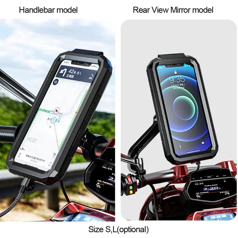 Waterproof Phone Case Bike Motorcycle Handlebar Rear View Mirror 3 to 6.8" Cellphone Mount Bag Motorbike Scooter Phone Stand