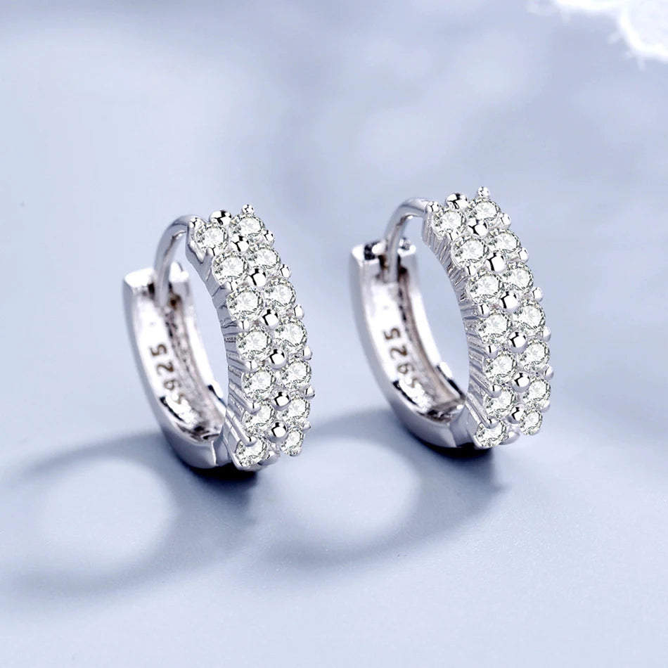 URMYLADY 925 Sterling silver needle Earrings Fashion High Quality Jewelry Double Row Crystal Zircon Round Stud - KIMLUD