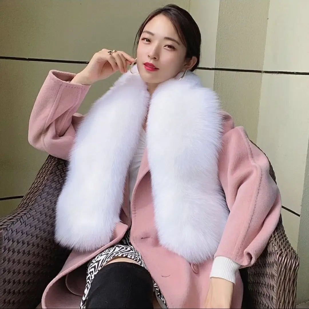 KIMLUD, Winter Fox Fur Scarf Long Fur Collar Silver Fox Real Fur Shawl Russian Scarfs For Ladies Neck Luxury Fashion Scarves Womens, White Fox / Long125 width 20CM, KIMLUD APPAREL - Womens Clothes