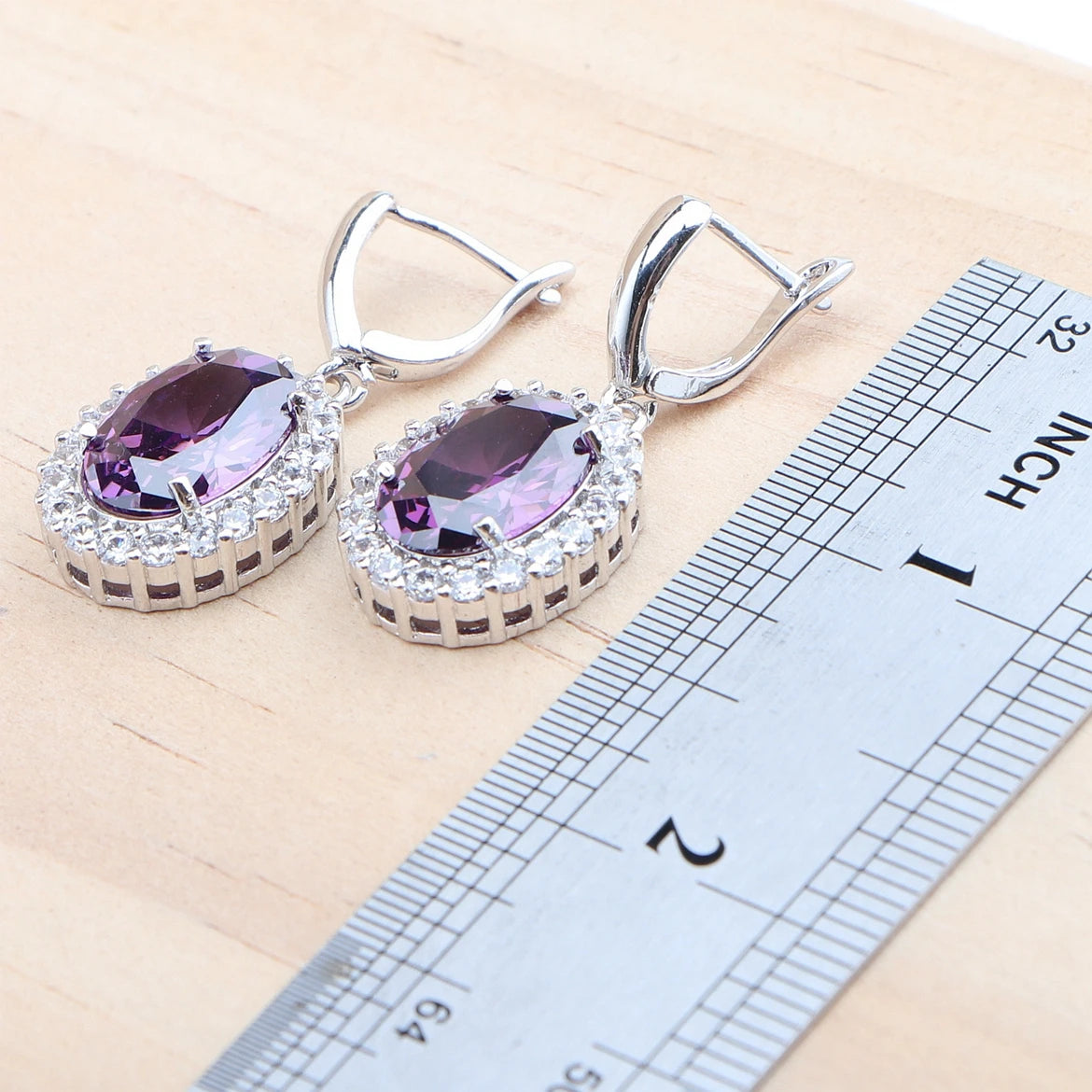 925 Silver Jewelry Sets Wedding Purple Zircon Earrings Bracelets For Women Rings Pendant Necklace Set