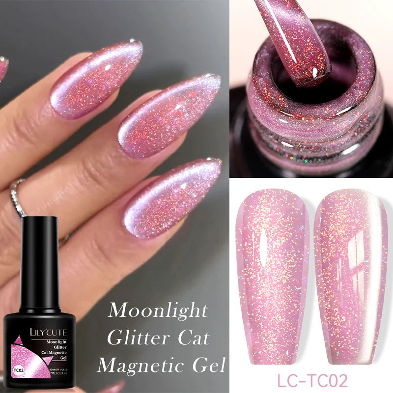 KIMLUD, LILYCUTE 7ML Sparkling Glitter Rainbow Cat Magnetic Gel Nail Polish 9D Colorful  Semi Permanent Soak Off Nail Art UV Gel Varnish, LC-TC02, KIMLUD APPAREL - Womens Clothes