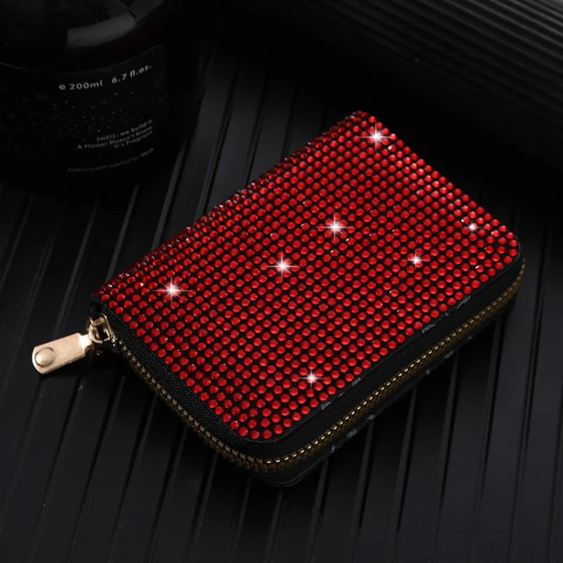 Women Card Storage Bag Stylish Coin Purse Rhinestone Small Wallet for Women Zipper Change Card Holder Wallets