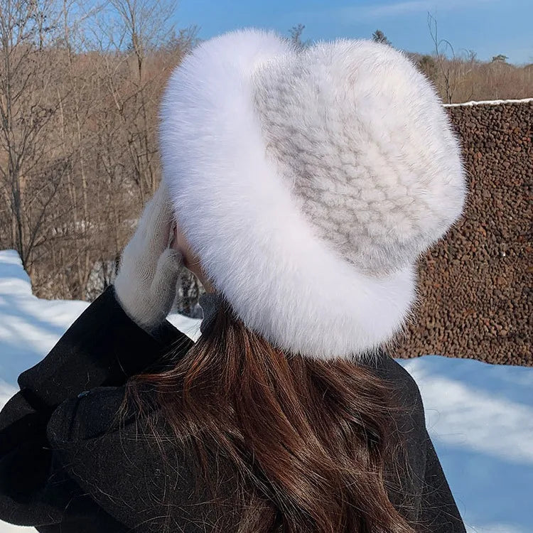 New Genuine Real Natural Mink Fur Hat Cap Luxury Women Handmade Knitted Fashion Winter Headwear Warm Real Fox Fur Beanies