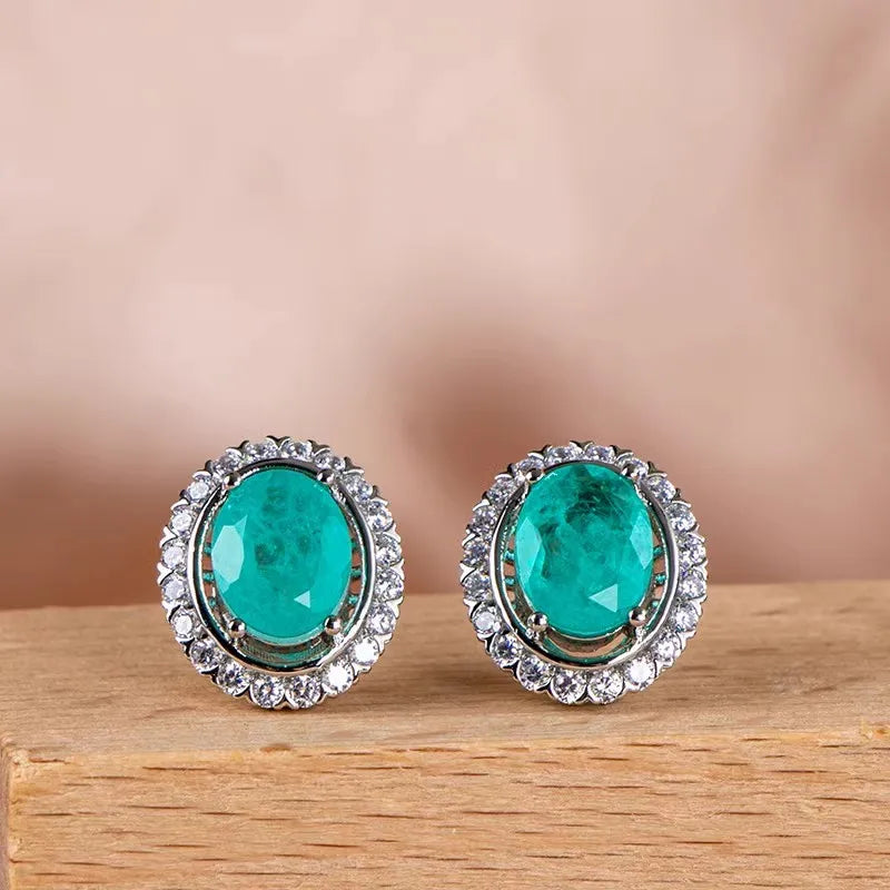 KIMLUD, Silver Heart Shape Paraiba Tourmaline Gemstone Stud Earrings For Women Fashion Wedding Statement Jewelry Anniversary Gift, e043, KIMLUD APPAREL - Womens Clothes