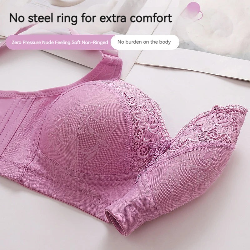 New Large Size Luxury Lace Lace Without Steel Ring Women's Bra Push Up Breathable Comfortable Adjustable Women's Underwear