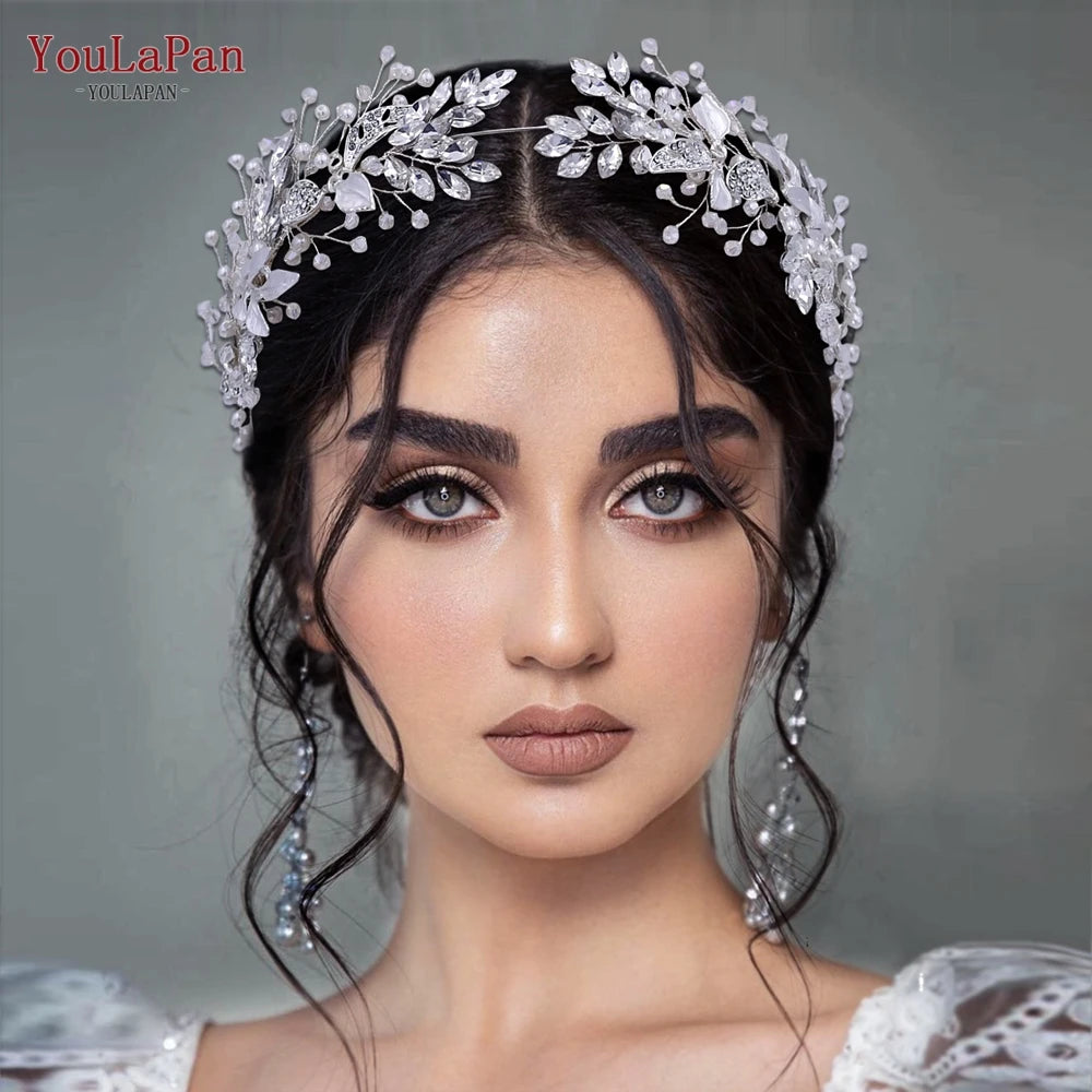 YouLaPan Alloy Leaves Headband Bridal Wedding Rhinestone Headwear Delicate Handmade Beaded Crystal Jewelry Hair Accessory HP272