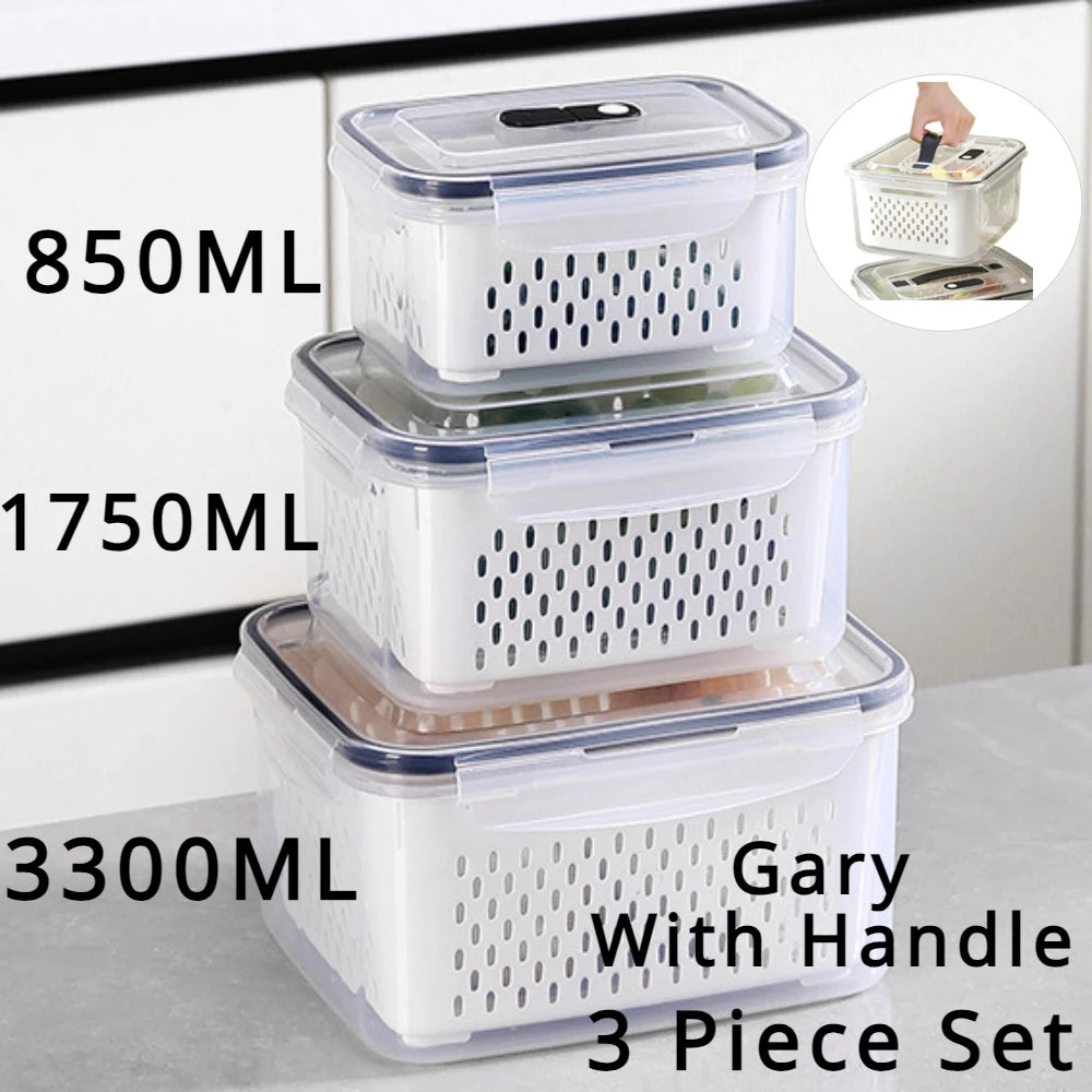 Refrigerator Preservation Storage Box Drain Basket Storage Containers Sealed Box Vegetable and Fruit Food Grade Drain Box