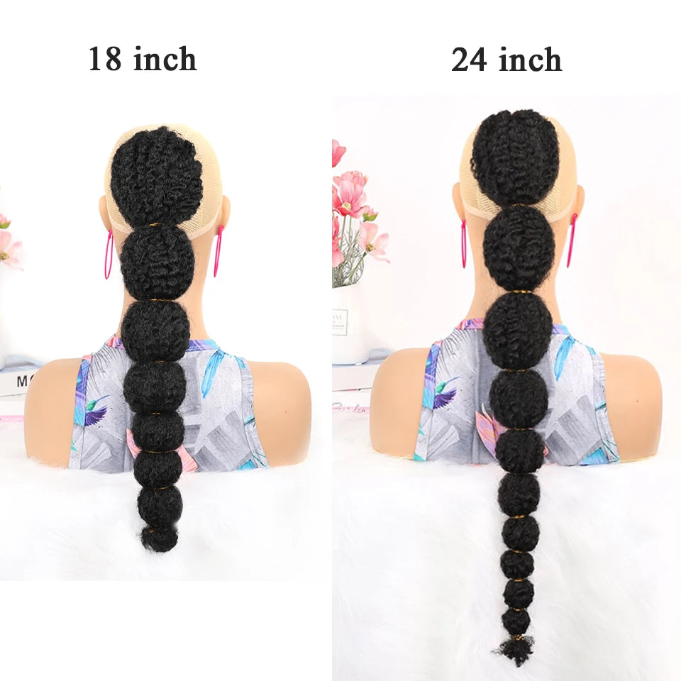 24inch Afro Puff Long Straight Drawstring Lantern Bubble Braided Ponytail For Kids Black Women Girl False Clip on Extension