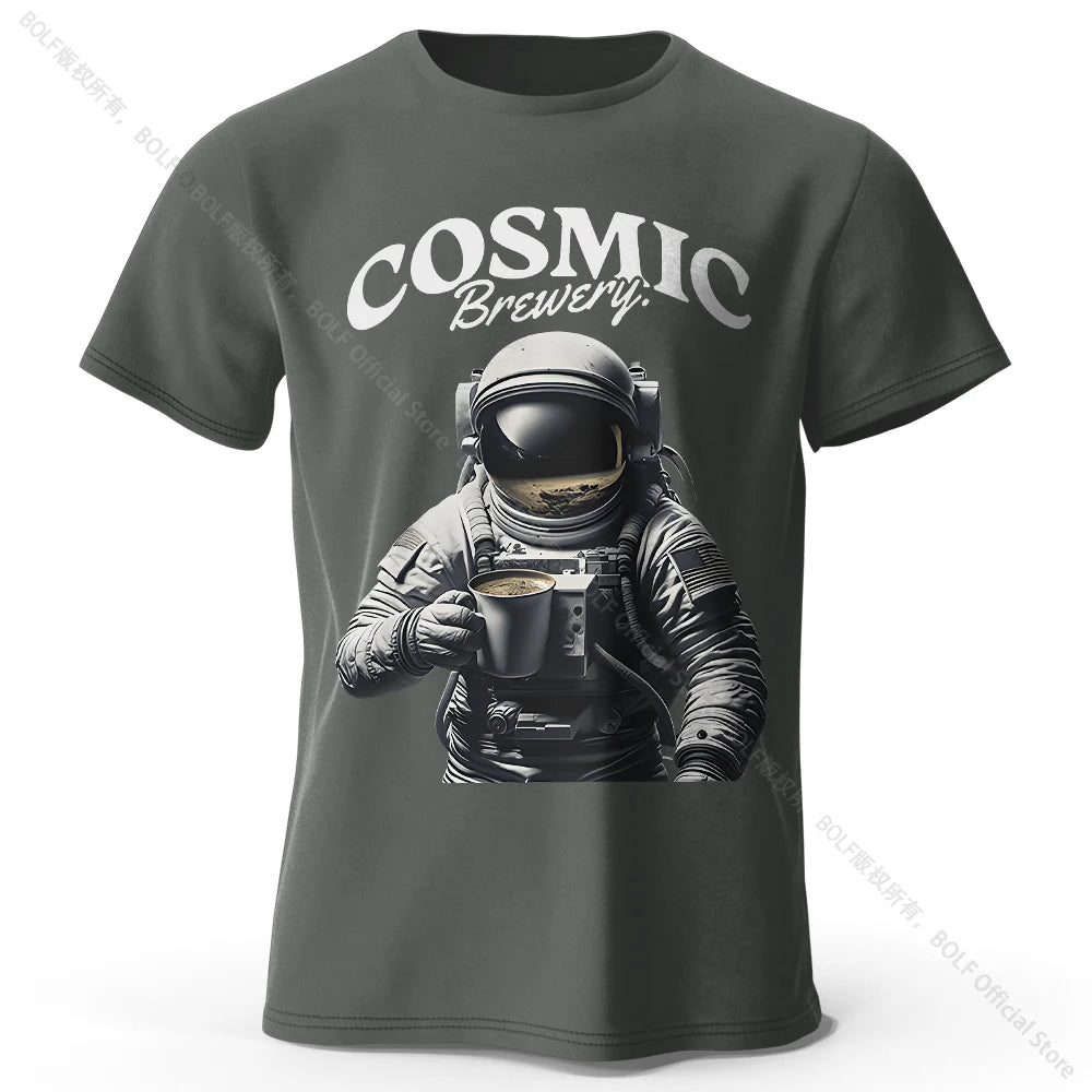 Men's Cosmic Brewery Printed T-Shirt 100% Cotton Oversized Street Graphic Tees for Men Women Summer Tops