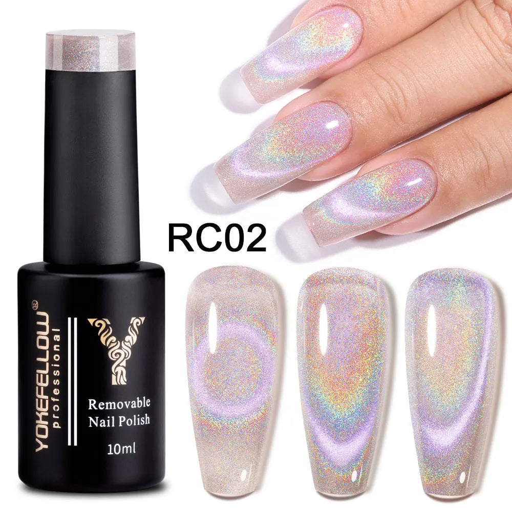 KIMLUD, YOKEFELLOW 10ml 9D Cat Magnetic Gel Polish Semi Permanent Soak Off  Rainbow Glitter Nail Gel Polish UV Gel Varnish For Manicure, RC02, KIMLUD APPAREL - Womens Clothes