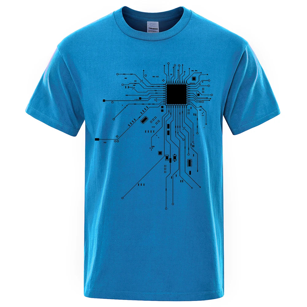 CPU Processor Circuit Diagram T Shirt Men Summer Cotton T-shirt Men's Funny Tops Fashion Tees Homme Brand Unisex Clothes C99 - KIMLUD