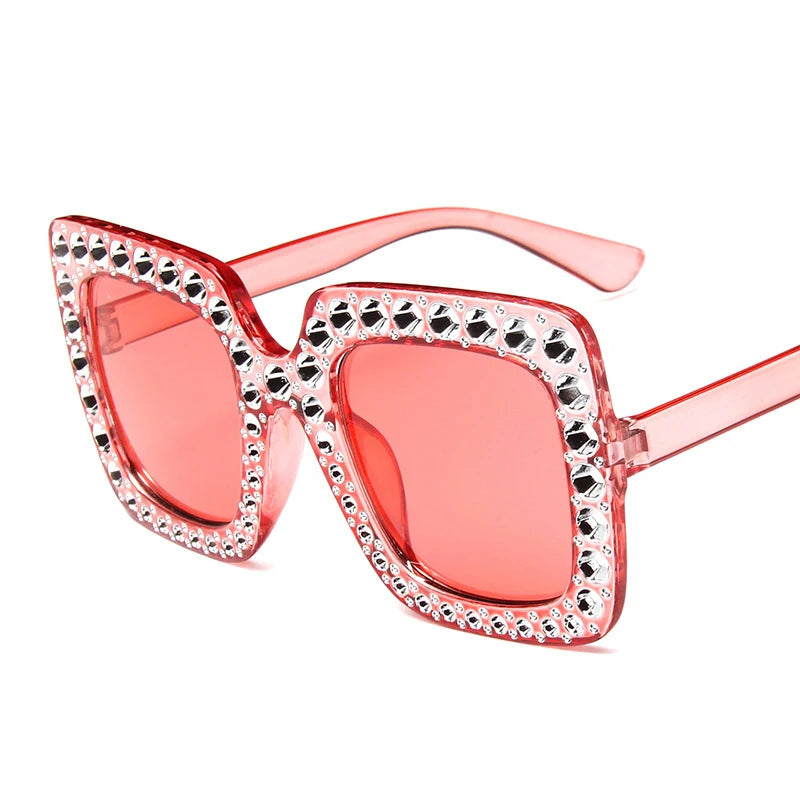 Big Square Luxury Rhinestone Sunglasses Women Crystal Oversize Brand Designer Sun Glasses Vintage UV400 Female Oculos De Sol