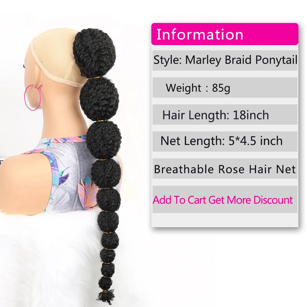 24inch Afro Puff Long Straight Drawstring Lantern Bubble Braided Ponytail For Kids Black Women Girl False Clip on Extension