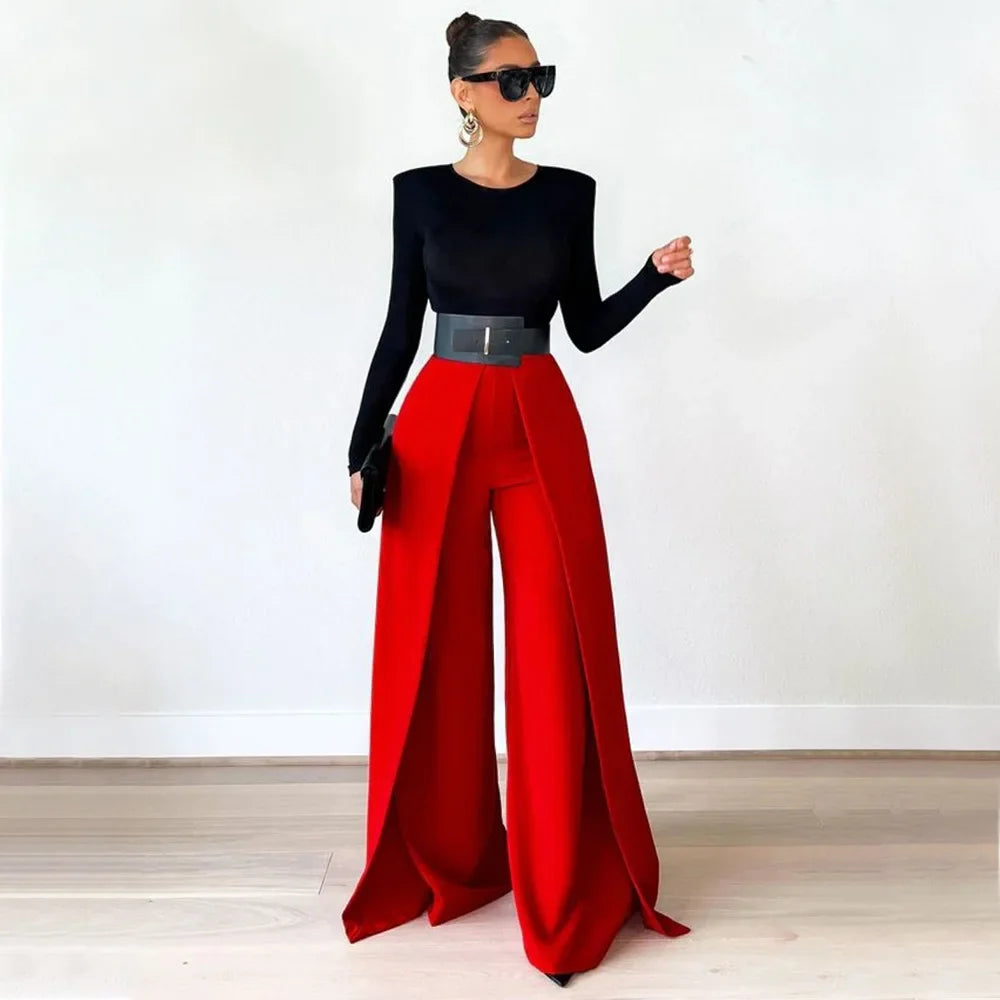 Autumn Winter Solid Color Casual Wide Leg Pants Women Asymmetric Casual High Waisted Wide Leg Pants Floor Length for Women - KIMLUD