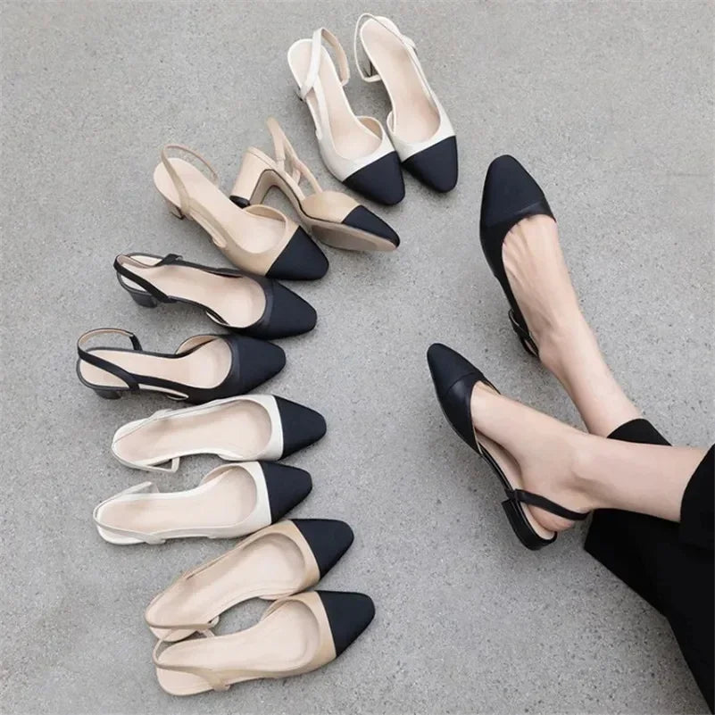 2024 Luxury Woman Flat Sandal Dress Shoes High Heels Retro Closed Square Toe Mules Shoes Girls Wedding Shoe Casual Flat Shoes - KIMLUD