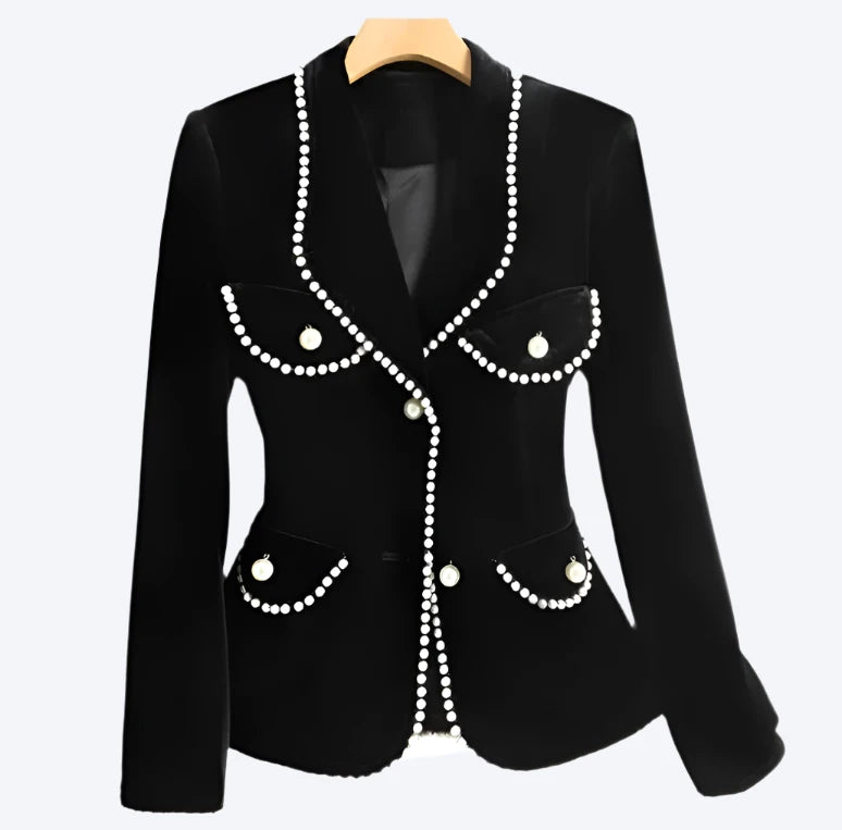 Women's beaded fashionable gold velvet suit jacket pocket slim coat