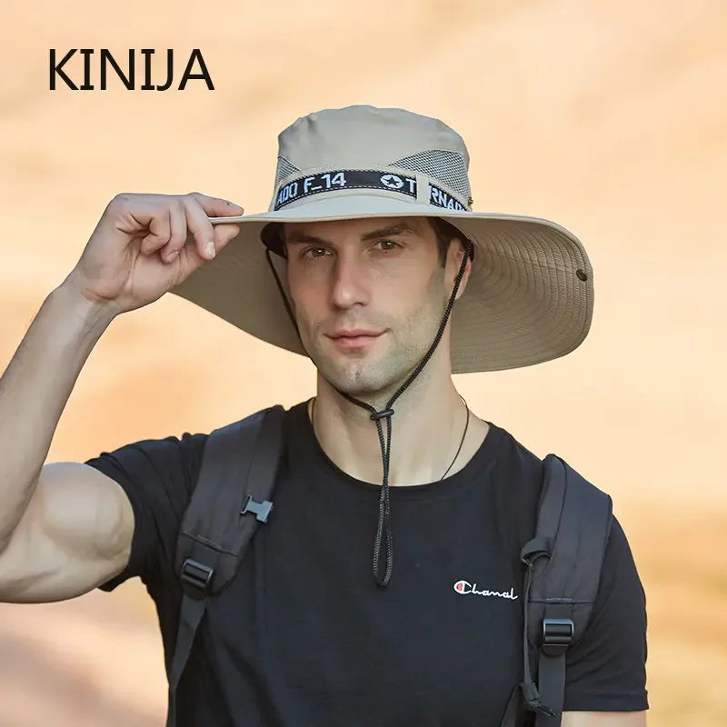 New Summer Men Outdoor Climbing Fishing CapTourism Dual Purpose Men Large Brim Sun Fisherman Hat Bucket Hat Sun Protection Cap