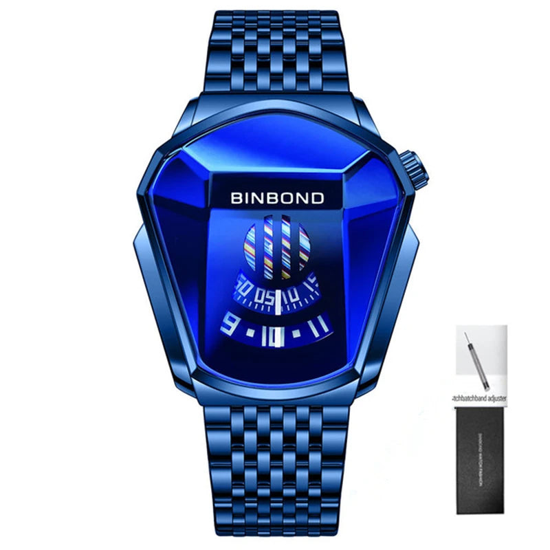 BINBOND Fashion Luxury Unique Military Motorcycle Stainless Steel Business Sports Men's Golden Watch Style Concept With box - KIMLUD