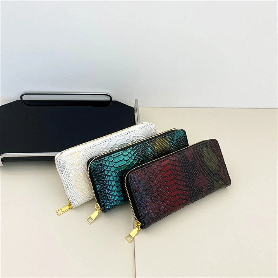 Female Coin Purse Crocodile Leather Long Women Wallet Serpentine Design Phone Purses for Ladies Cardholder Clutch Money Bag Sac - KIMLUD