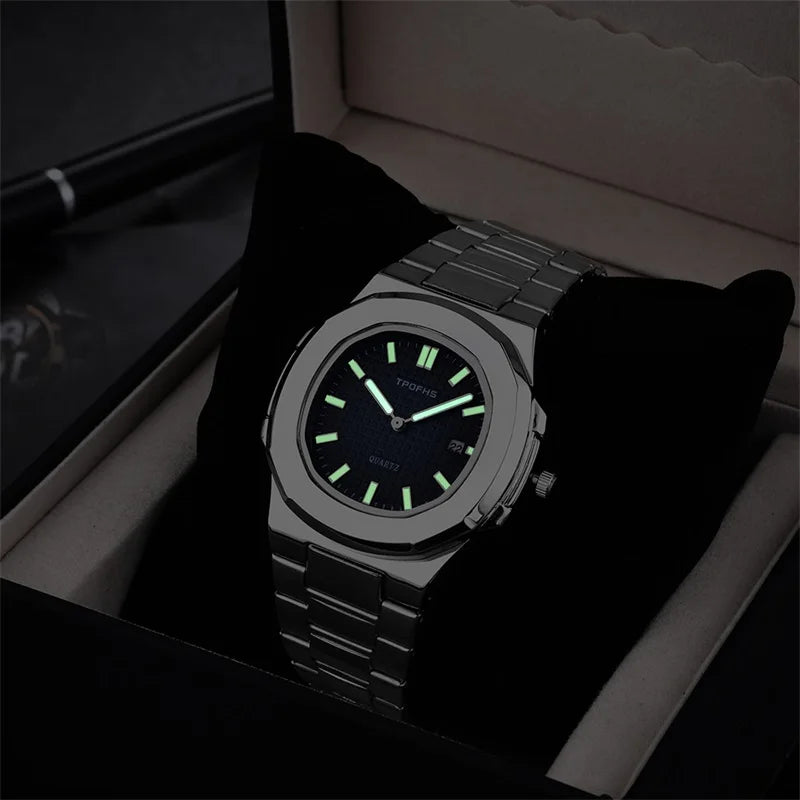 Luxury Watch Business 30M Waterproof Male Clock Luminous Date Stainless Steel Square Quartz Men Watch reloj hombre 2024 New