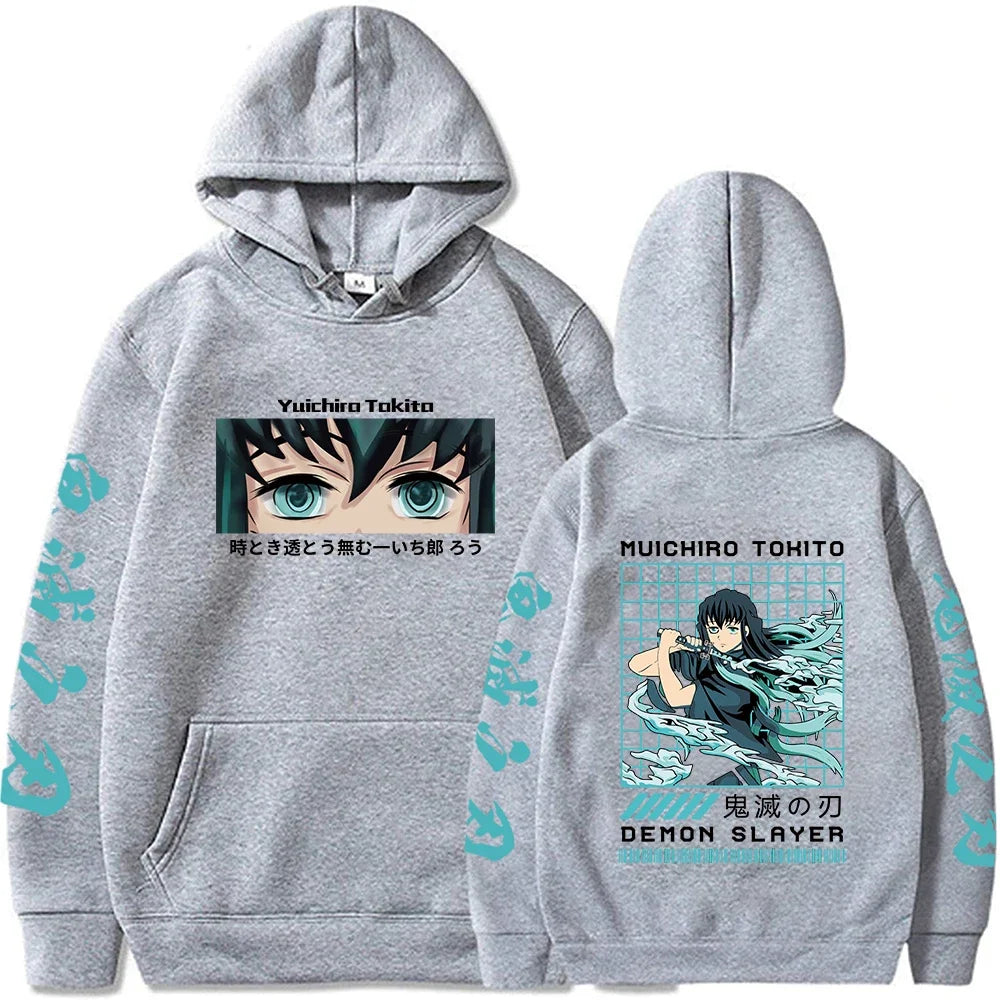 KIMLUD, New Funny Japan Anime Demon Slayer Women Hoodies Plus Size Sweatshirt Harajuku Muichiro Tokito Printed Hooded Girl Pullover, Gray2 / XXXL, KIMLUD APPAREL - Womens Clothes