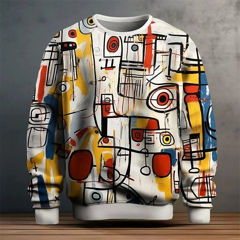 Pullover Sweatshirt For Men Graffiti Graphic 3D Printing Long Sleeve Tops Oversized O-Neck Golf Pullover Casual Man Sweatshirts - KIMLUD