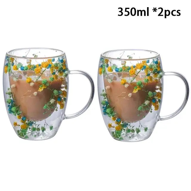 YWDL 1/2pcs Double Wall Glass Cup With Handle Heat Resistant Tea Coffee Cups Espresso Milk Mug Gift - KIMLUD