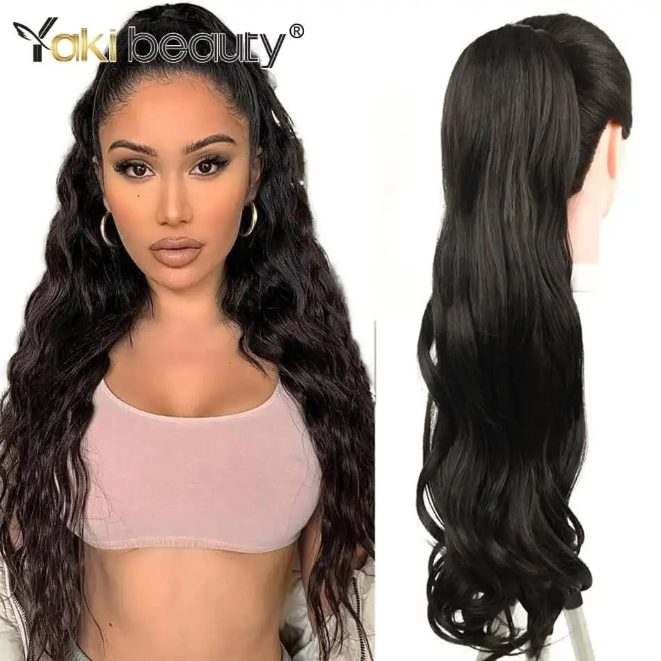 Synthetic Long Kinky Curly Ponytail 24inch Drawstring Ponytail Chip-In Hair Extension MT4/27# Wrap Around Ponytail