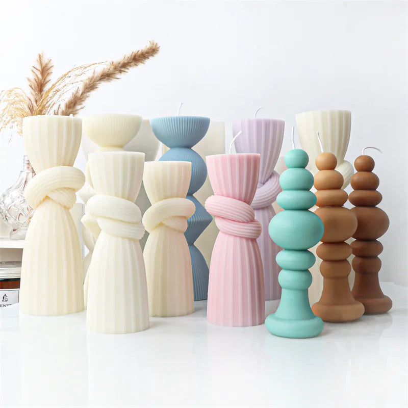 Upgraded Knot Cylindrical Candle Silicone Mold Bow Knot Stripe Cylindrical Candle Mold Vase Shape Candle Acrylic Plastic mold - KIMLUD