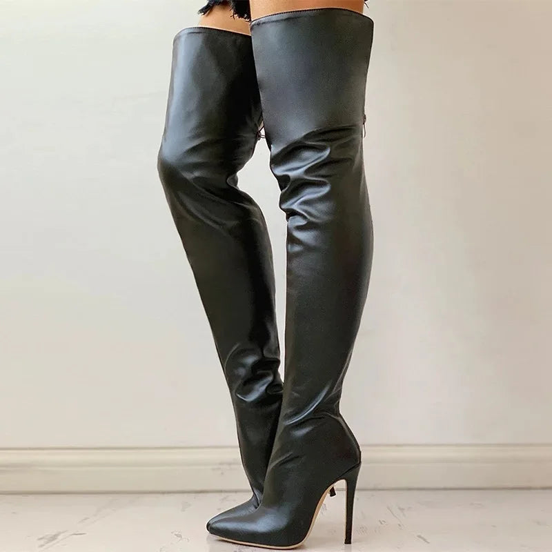 KIMLUD, Black Sexy Over The Knee Boots For Women High Heels Shoes Ladies Thigh High Boots 2023 Winter Big Size 43 Long Boots Female Shoe, KIMLUD Womens Clothes