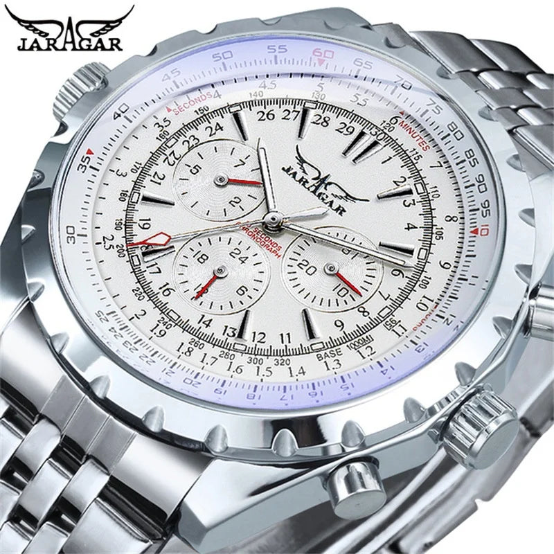 JARAGAR 212 Fashion Men's Automatic Mechanical Watch Waterproof Stainless Steel Calendar Luminous Luxury Business Man Watches - KIMLUD