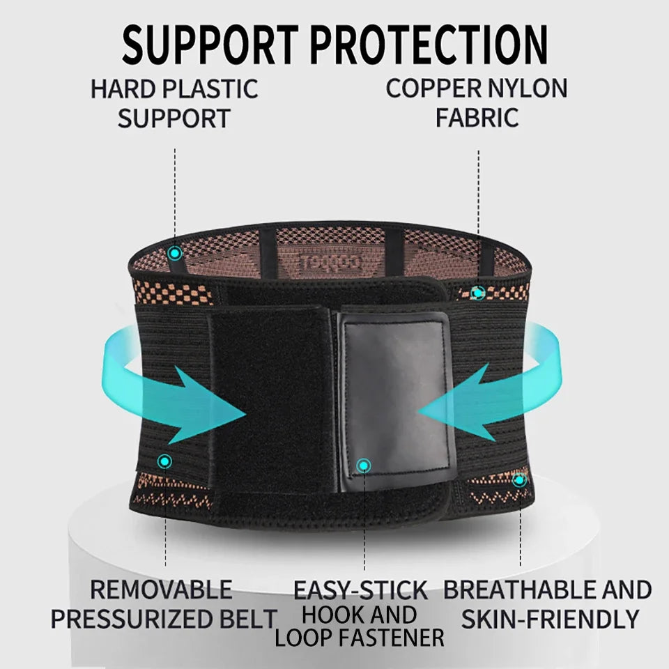 Copper Back Brace for Lower Back Pain Relief,Back Support Belt Men/Women With Adjustable Black Lumbar Support Belt for Sciatica - KIMLUD