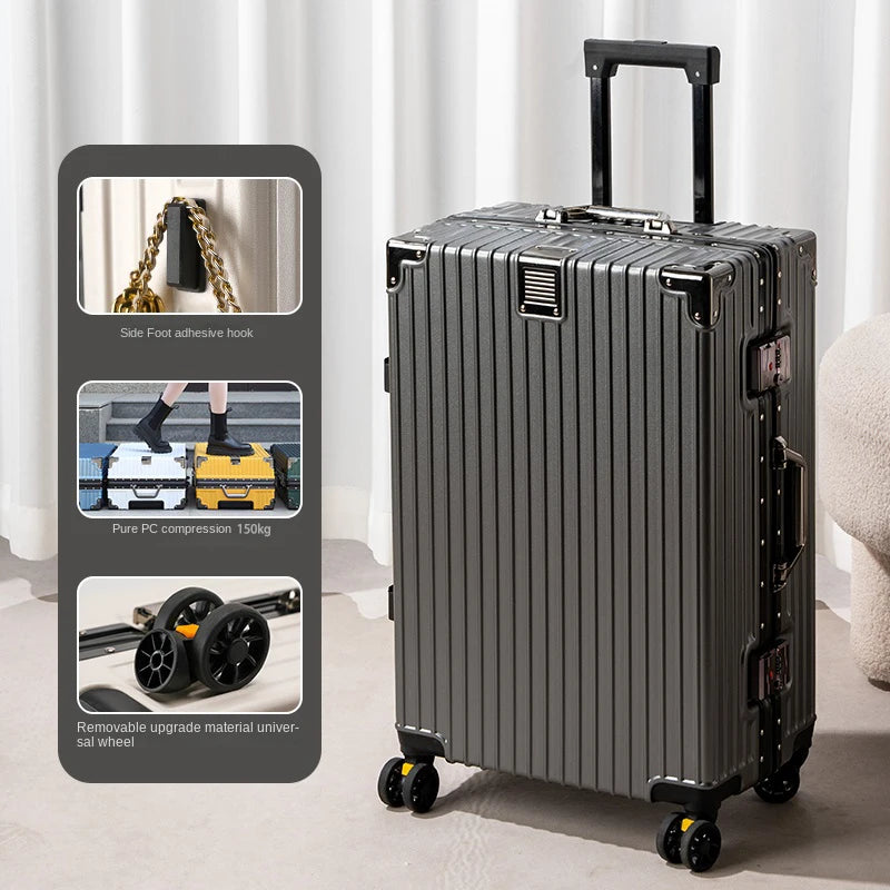 New Aluminum Frame Suitcase Large Capacity Suitcase on wheels 20/22/24/26/28/30 Inch Trolley Case Password Boarding Box