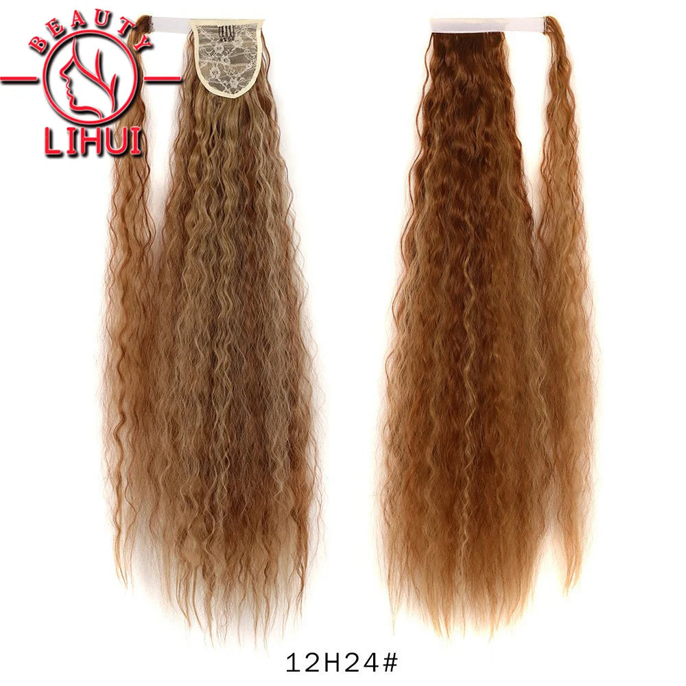 32 Inch Long Ponytail Hair Extension Corn Wavy Texture Synthetic Afro Kinky Curly Ponytail Women Hairpieces Wrap On Pony Tail