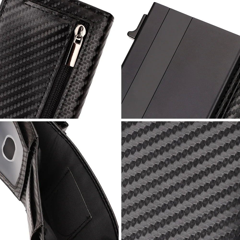 New Fashion Pop-up Card Holder Carbon Fiber  Leather AirTag Wallet for Women Rfid Card Holder for Men Card Holder Mini Wallets