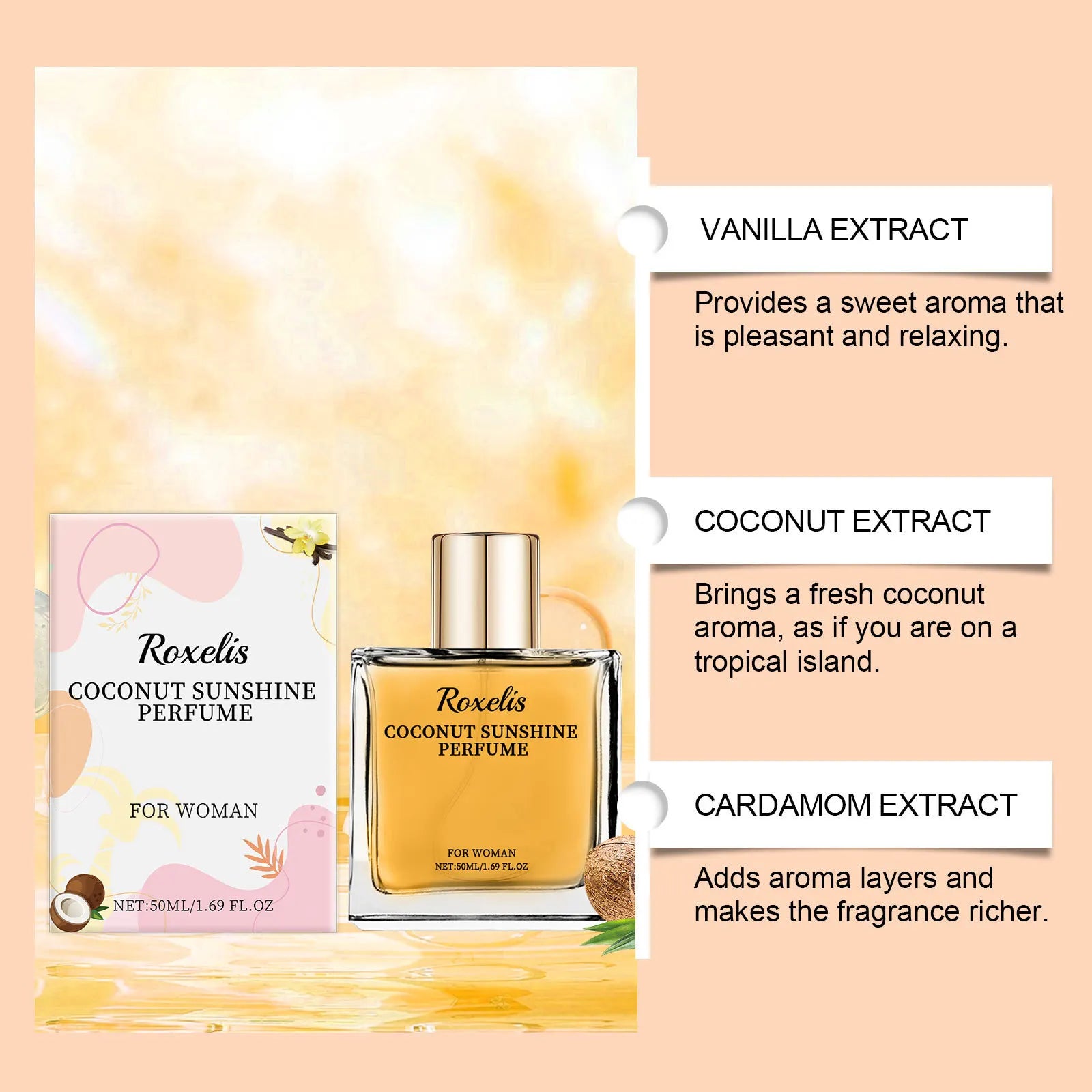 Vanilla Perfume Spray Coconut Fragrance Lasting Aroma Exudes Elegant Charm Scent Fresh Natural Body Hair Mist Feminine Perfume