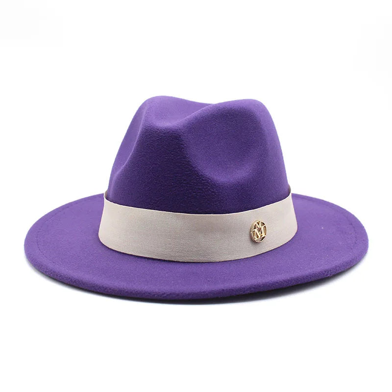 KIMLUD, New Fedora Hat For Women Winter Elegant Fashion Formal Wedding Decorate Church Cap Panama Party Jazz Hat chapeau femme, PURPLE / 56-58CM, KIMLUD APPAREL - Womens Clothes